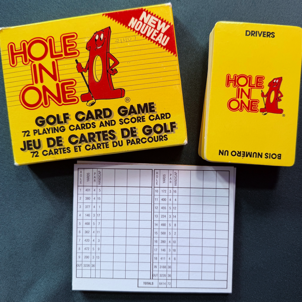 Hole In One Golf Card Game box with deck of cards and scorepad