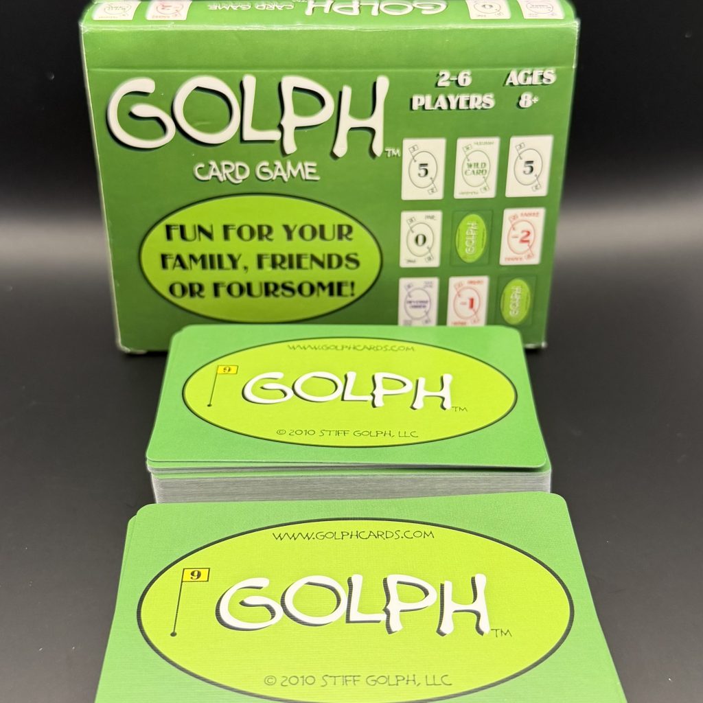 Golph Card Game Box and two piles of cards