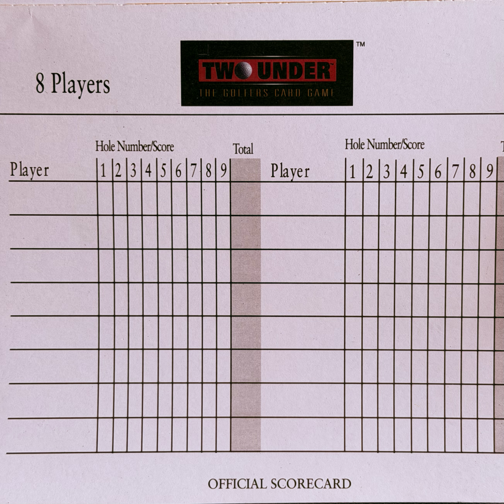 Two Under The Golfers Card Game score card