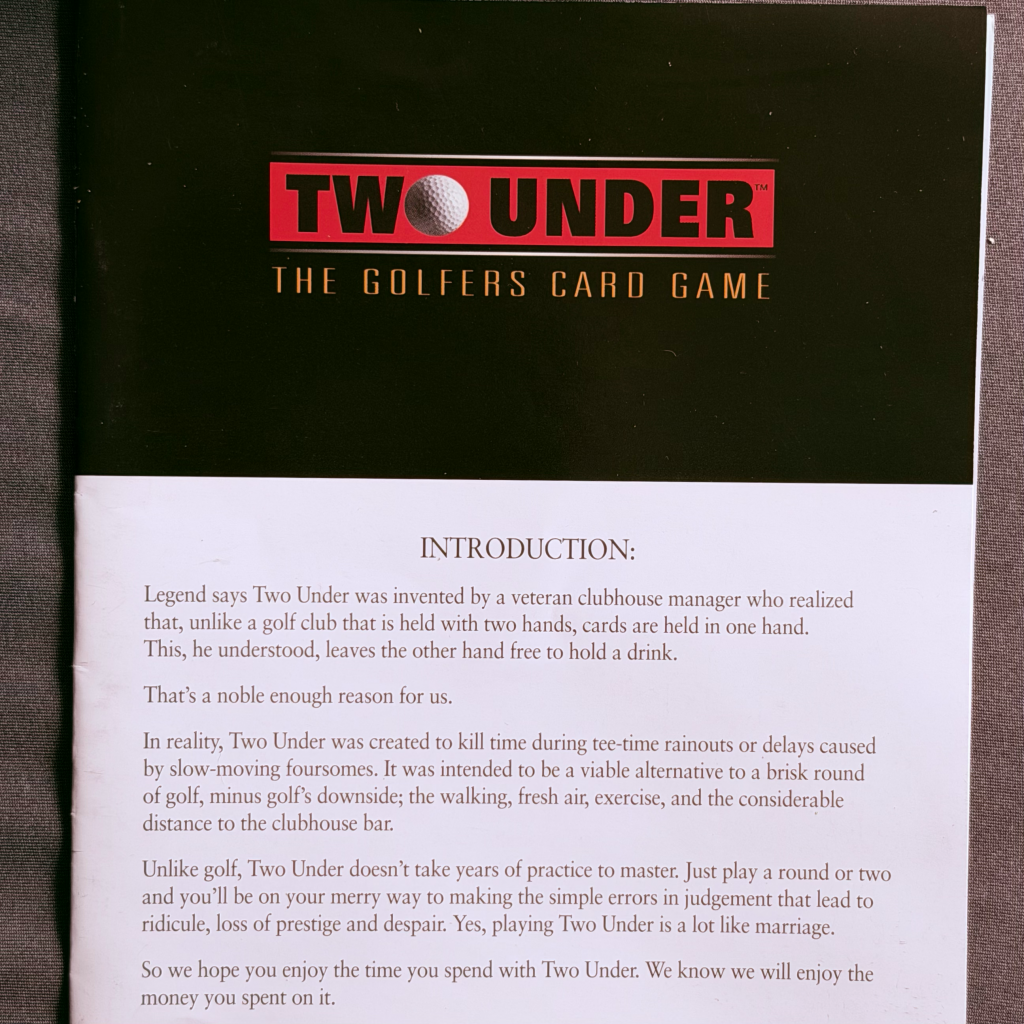 Two Under the Golfers Card Game Instruction First Page
