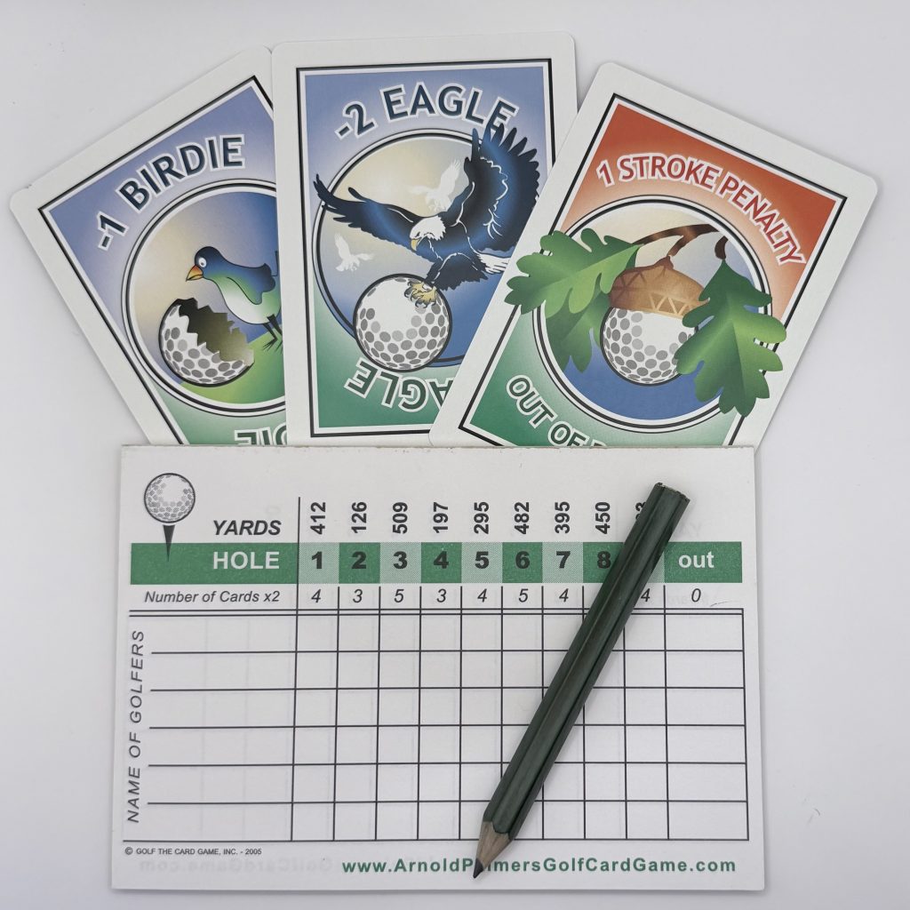 Arnold Palmer Golf Card Game scoresheet and Cards