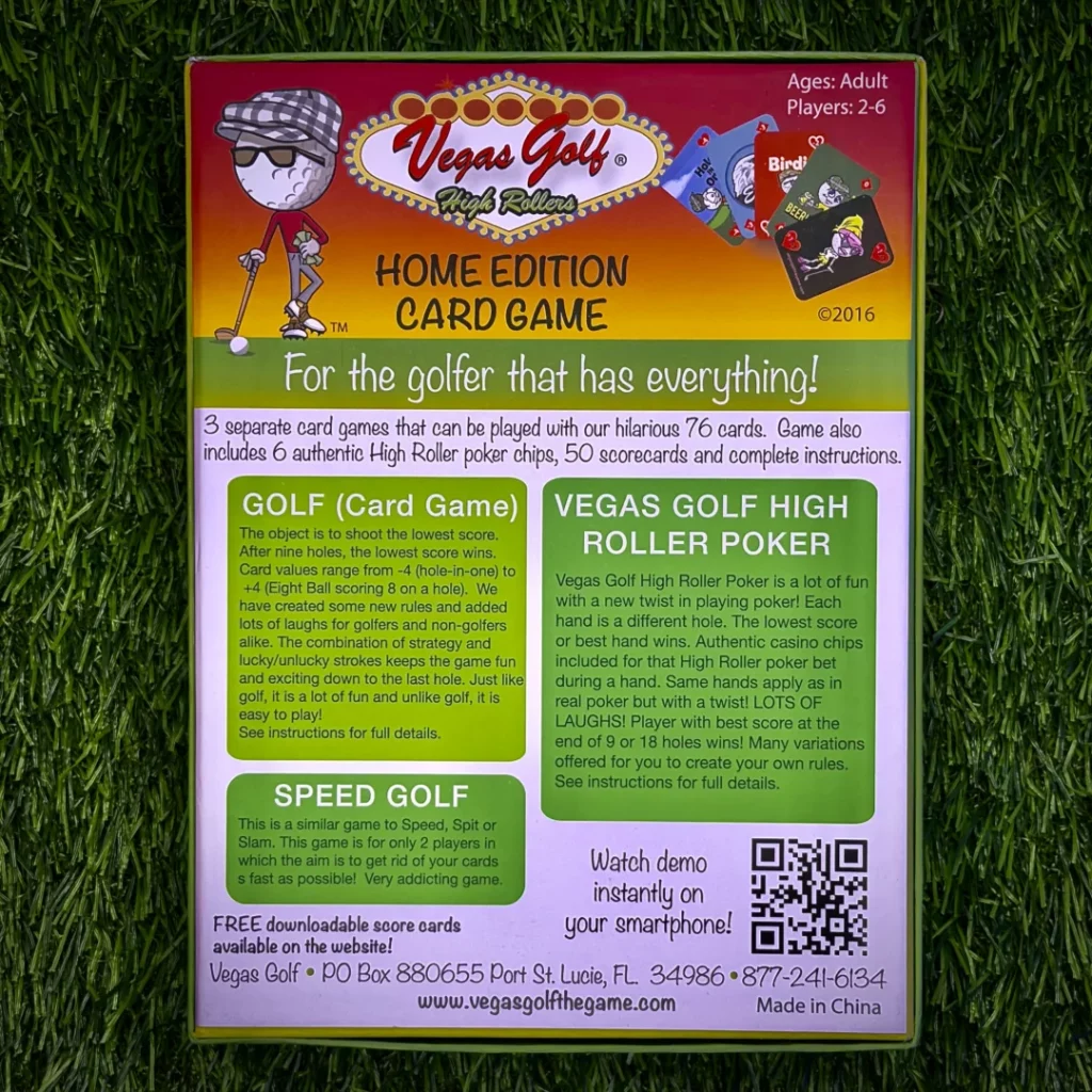Vegas High Rollers Golf Card Game Back of Box