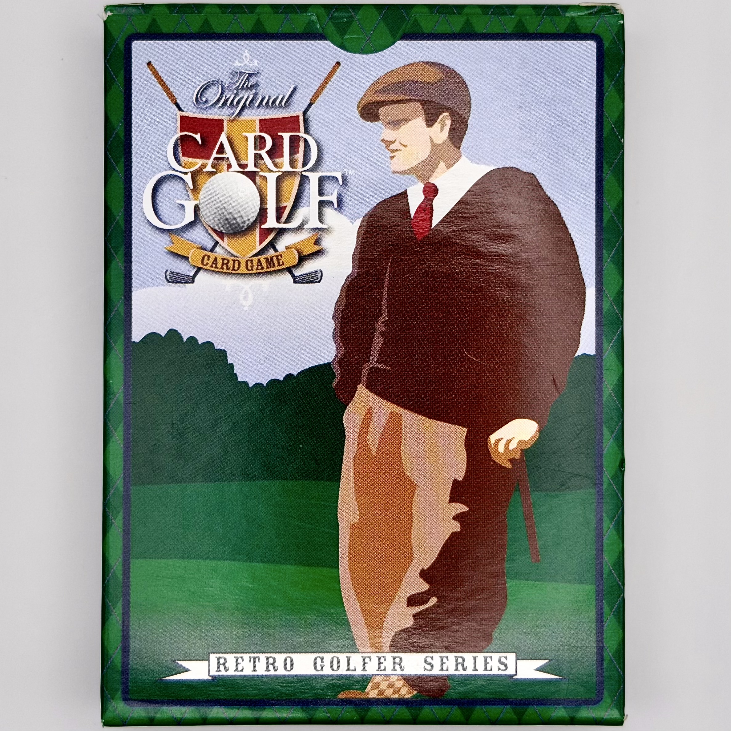 The Original Card Golf box, green argyle with a retro golfer